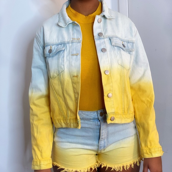 Ombré Yellow and Blue Jeans Jacket - Picture 2 of 5